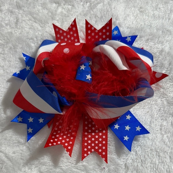 Other - Red white & blue patriotic theme with feathers boutique alligator clip hair bow